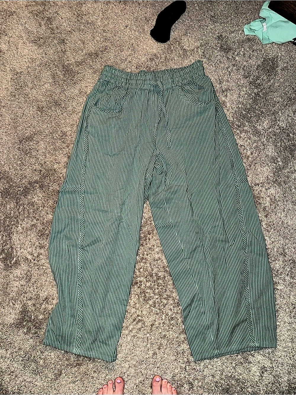 Free People Cora Pants Striped Wide Leg Pants in Green Size L NWT